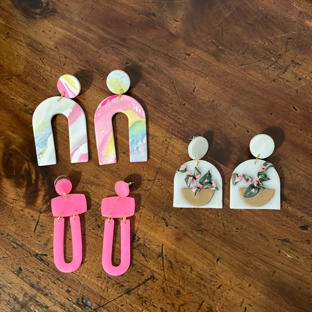 3 pairs of colorful clay earrings